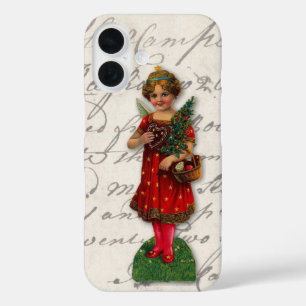 Cute Red Christmas Girl Angel Victorian Scrap iPhone 16 Case