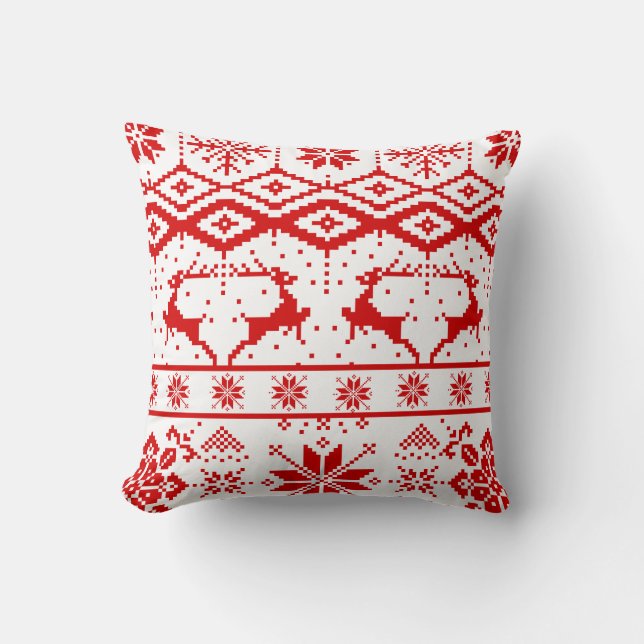 Cute Red Christmas Knitted Reindeer Cushion (Front)