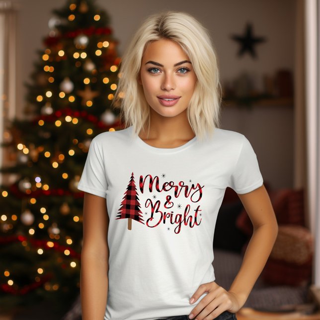 Cute Red Christmas Merry And Bright Modern T-Shirt (Cute Red Christmas Merry And Bright Modern T-Shirt)