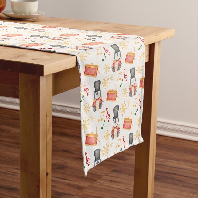 Cute Red Christmas Nutcracker Penguin Short Table Runner (In Situ)