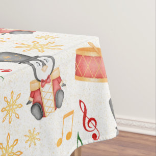 Cute Red Christmas Nutcracker Penguin Tablecloth
