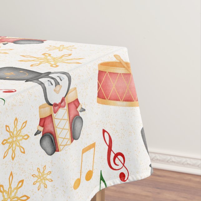 Cute Red Christmas Nutcracker Penguin Tablecloth (In Situ)
