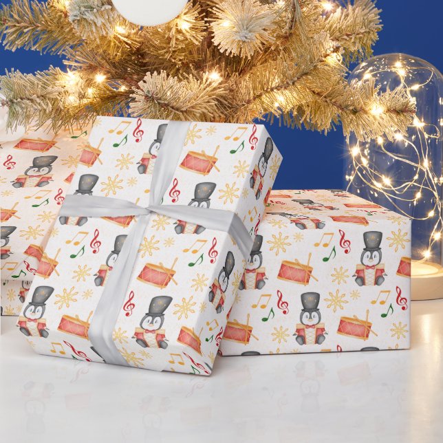 Cute Red Christmas Nutcracker Penguin Wrapping Paper (Holidays)