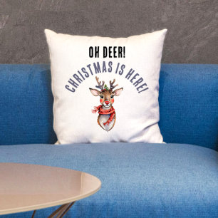 Cute Red Christmas Rudolph Reindeer Watercolor Cushion