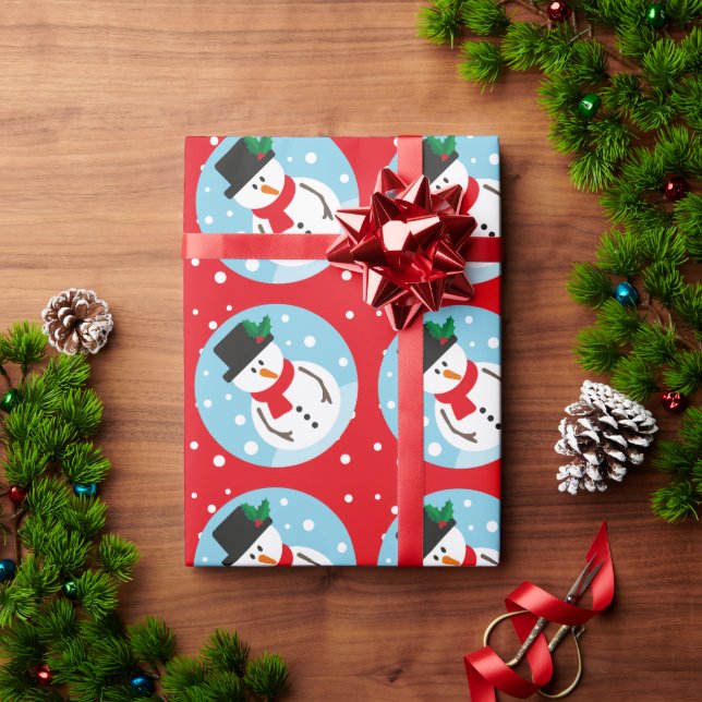 Cute Red Christmas Snowy Snowman Gift  Wrapping Paper (Holiday Gift)