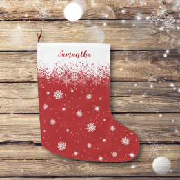 Cute Red Christmas Stars Snowflakes Pattern Large Christmas Stocking