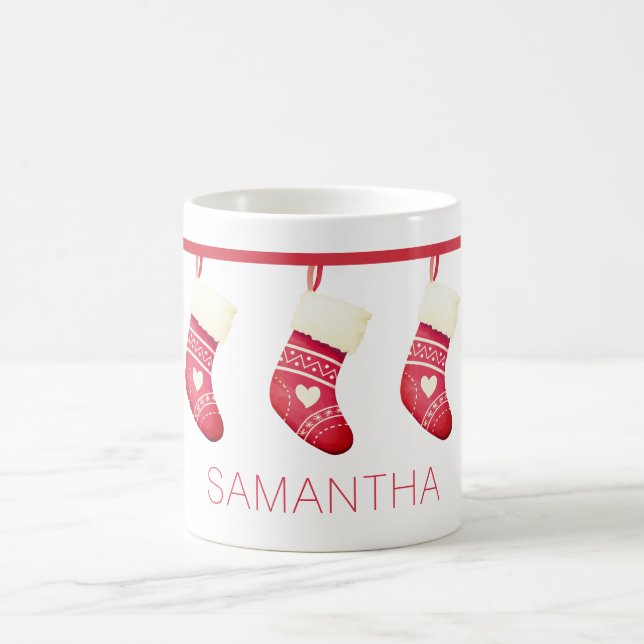 Cute Red Christmas Stocking Name Mug (Center)