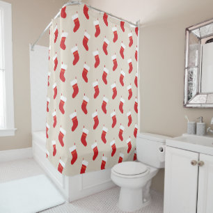 Cute Red Christmas Stocking Shower Curtain