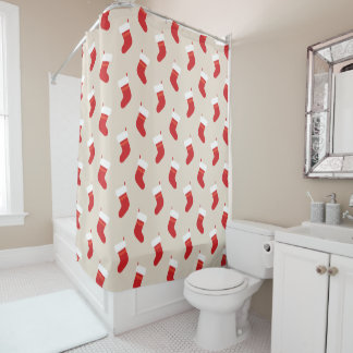 Cute Red Christmas Stocking Shower Curtain