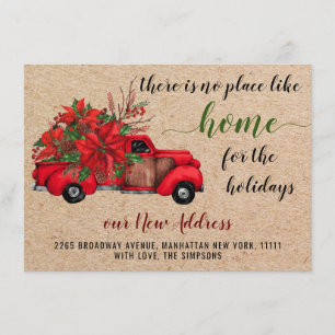 Cute Red Christmas Truck Poinsettia Moving Announcement