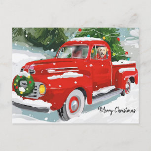Cute Red Christmas Truck With Dog Holiday Postcard
