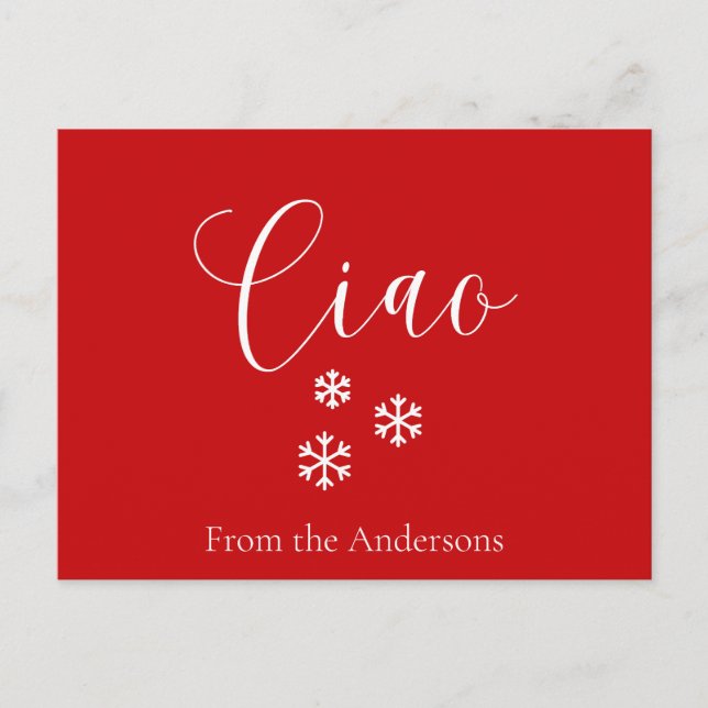 Cute Red Ciao Merry Christmas Greeting Holiday Postcard (Front)