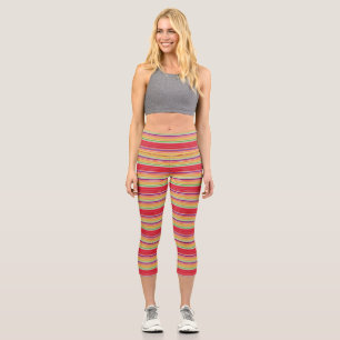 Cute red colourful stripes capri leggings