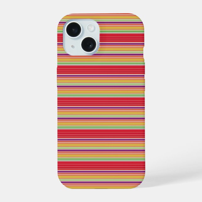 Cute red colourful stripes iPhone 15 case (Back)