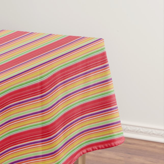 Cute red colourful stripes tablecloth (In Situ)