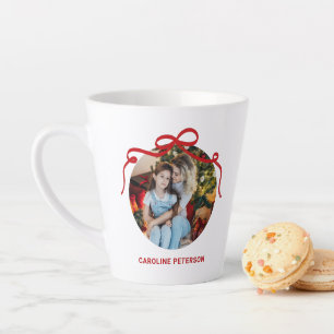 Cute Red Coquette Bow Ribbon Custom Photo Gift Latte Mug