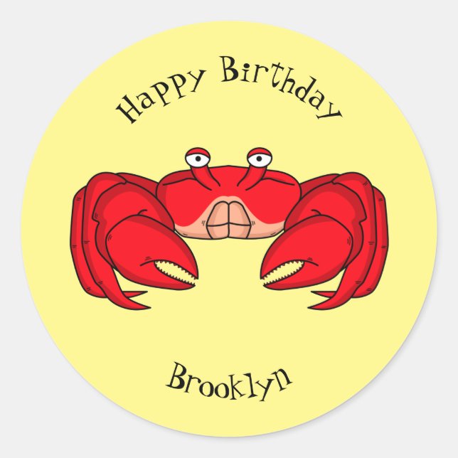 Cute red crab cartoon illustration  classic round sticker (Front)
