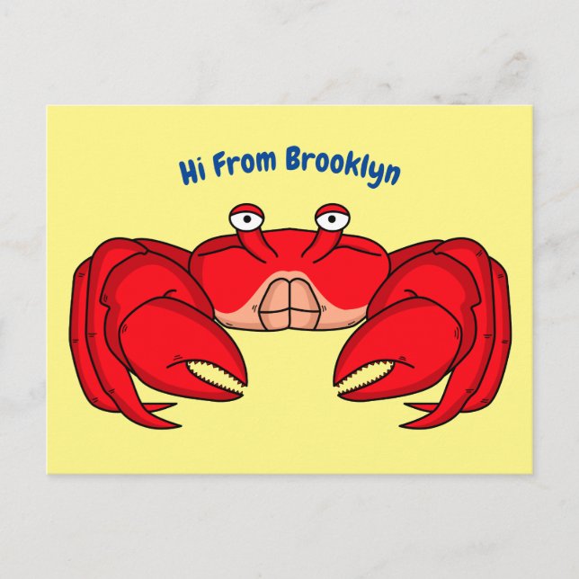 Cute red crab cartoon illustration postcard (Front)