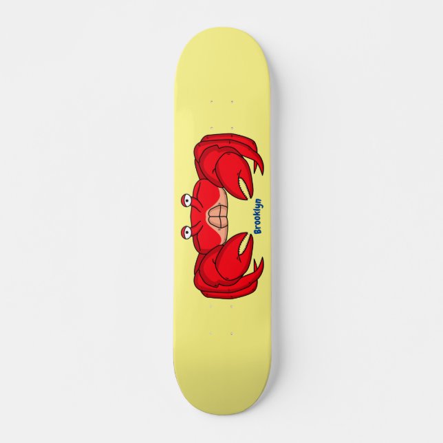 Cute red crab cartoon illustration  skateboard (Front)