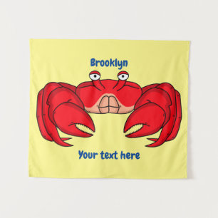 Cute red crab cartoon illustration tapestry