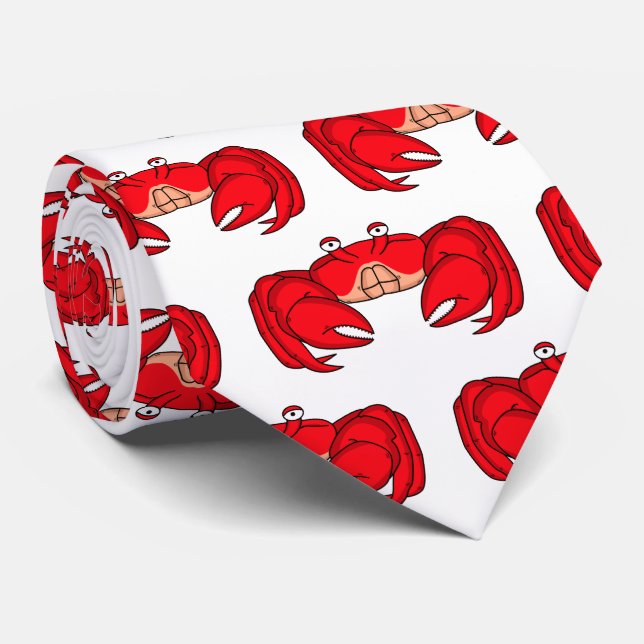 Cute red crab cartoon illustration tie (Rolled)