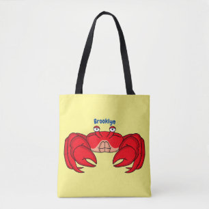 Cute red crab cartoon illustration tote bag
