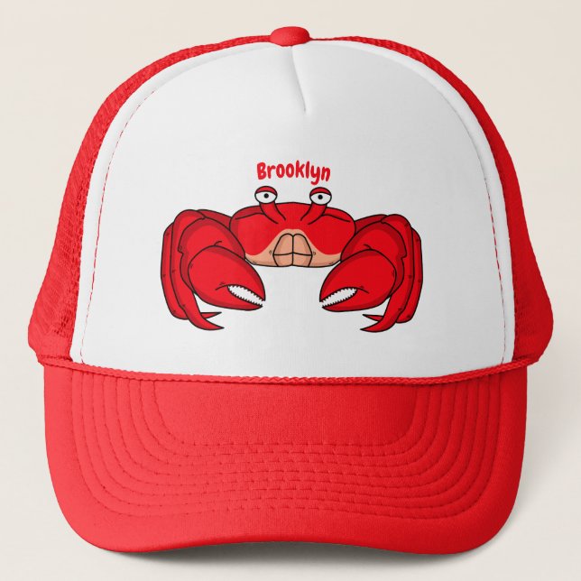 Cute red crab cartoon illustration trucker hat (Front)