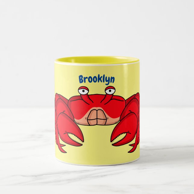 Cute red crab cartoon illustration Two-Tone coffee mug (Center)