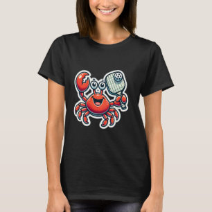 Cute Red Crab Playing Pickleball Design T-Shirt
