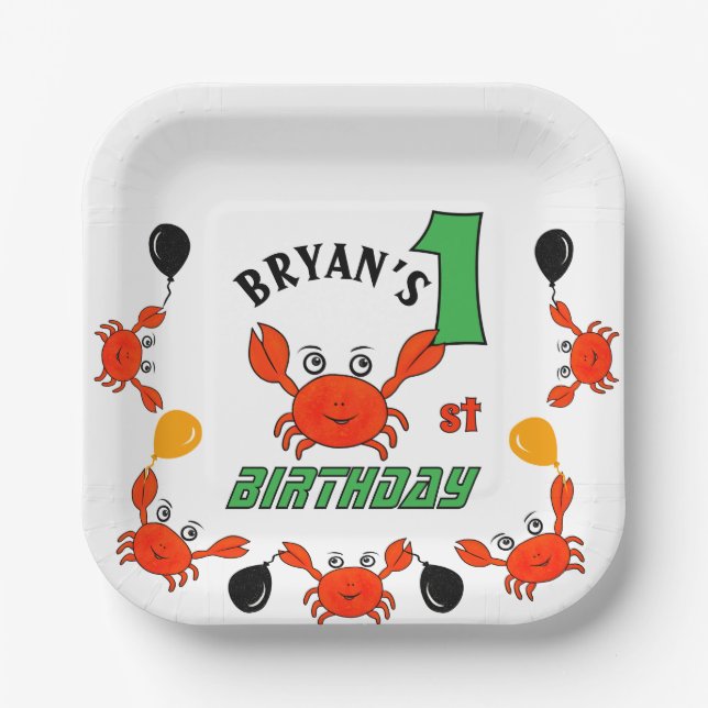 Cute red crabs paper plate (Front)