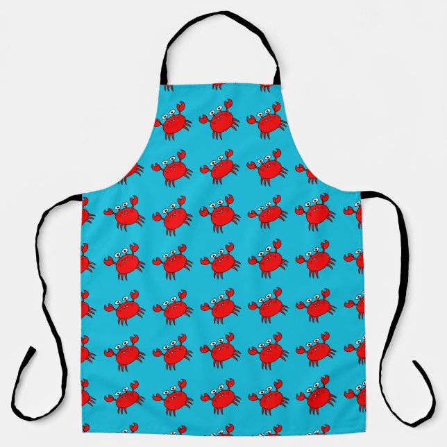 Cute Red Crabs Pattern in Aqua Blue Apron (Front)