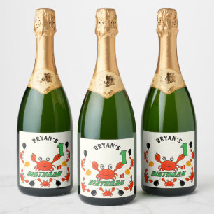 Cute red crabs sparkling wine label