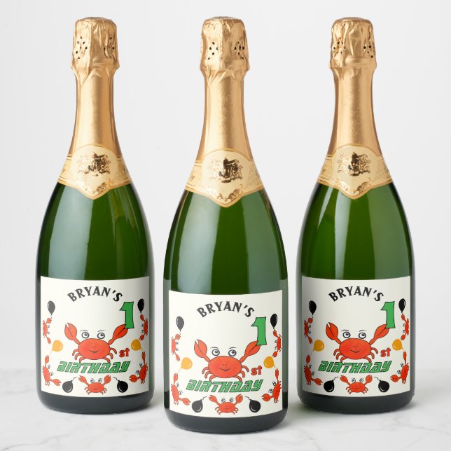 Cute red crabs sparkling wine label (Bottles)