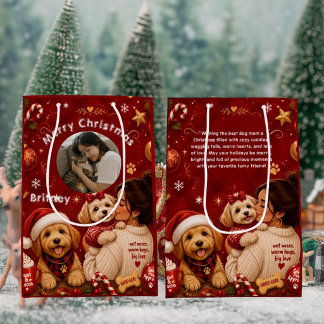 Cute Red Crimson Merry Christmas Dog Mum Photo Medium Gift Bag