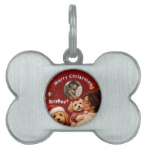 Cute Red Crimson Merry Christmas Dog Name Photo