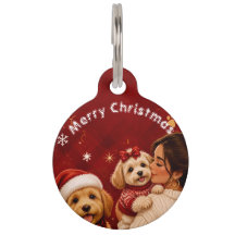 Cute Red Crimson Merry Christmas Dog Name Photo
