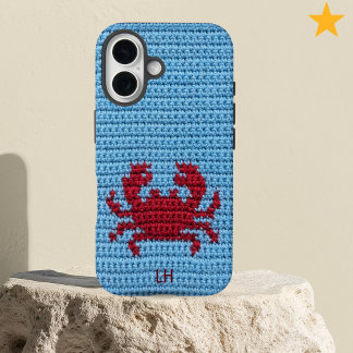 Cute Red Crochet Crab Yarn Custom Name Initials iPhone 16 Case