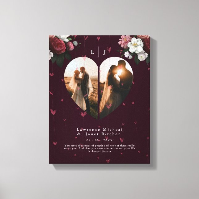 Cute Red Custom Heart shape couples photos gift Canvas Print (Front)