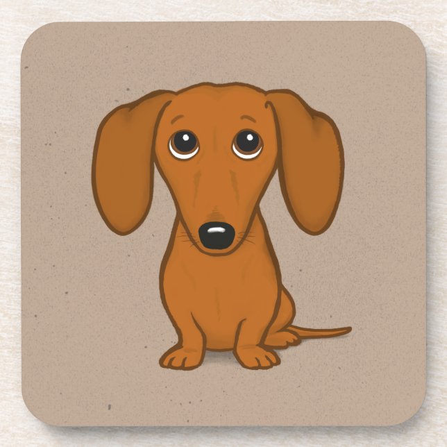 Cute Red Dachshund | Funny Cartoon Wiener Dog Coaster (Front)