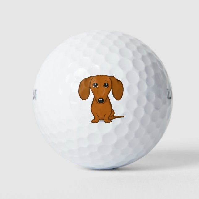 Cute Red Dachshund | Funny Cartoon Wiener Dog Golf Balls (Front)