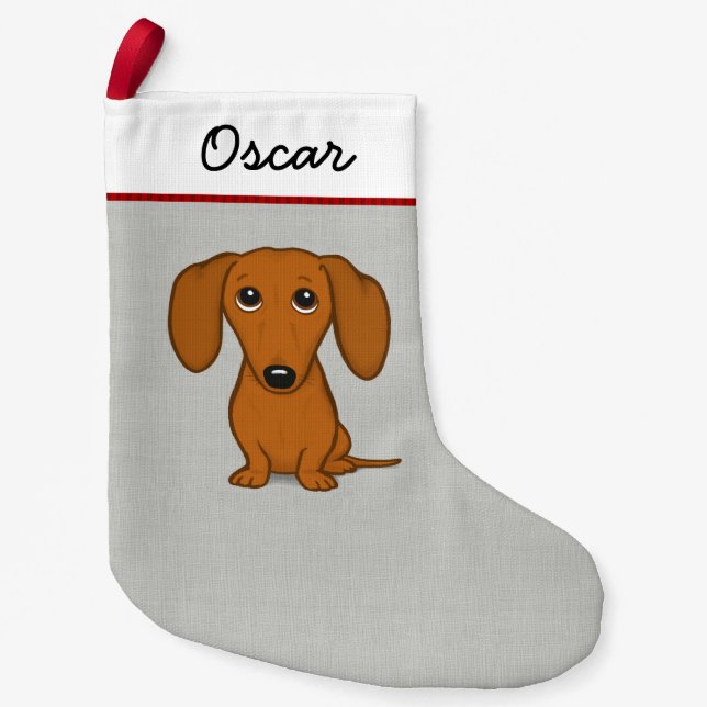 Cute Red Dachshund | Funny Cartoon Wiener Dog Small Christmas Stocking (Front)
