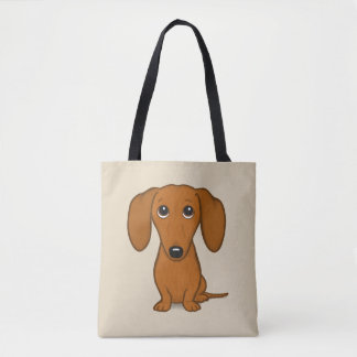 Cute Red Dachshund | Funny Cartoon Wiener Dog Tote Bag