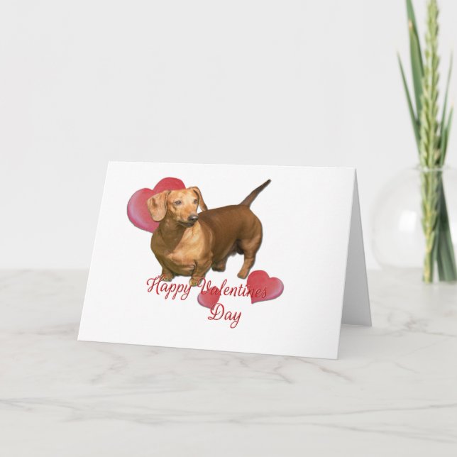 Cute Red Dachshund Valentine's Day Hearts Card (Front)