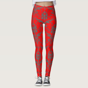 Cute Red Damask Pattern Women's Workout Leggings