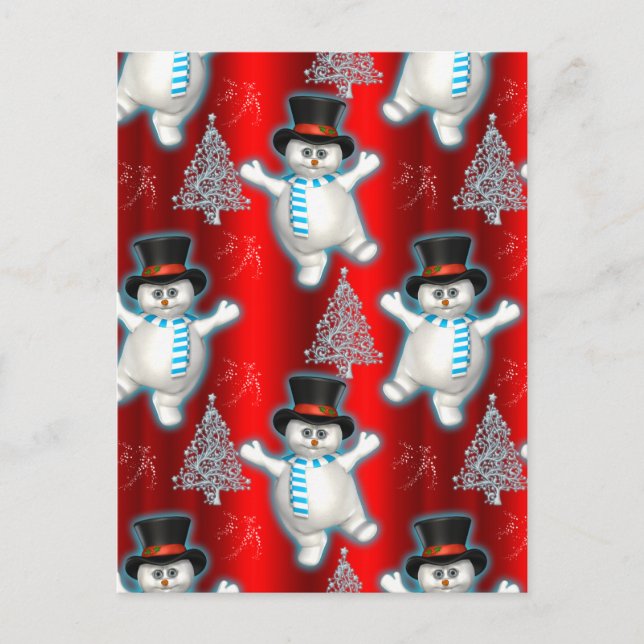Cute Red Dancing Snowmen Christmas Holiday Postcard (Front)