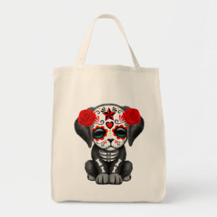 Cute Red Day of the Dead Puppy Dog Tote Bag