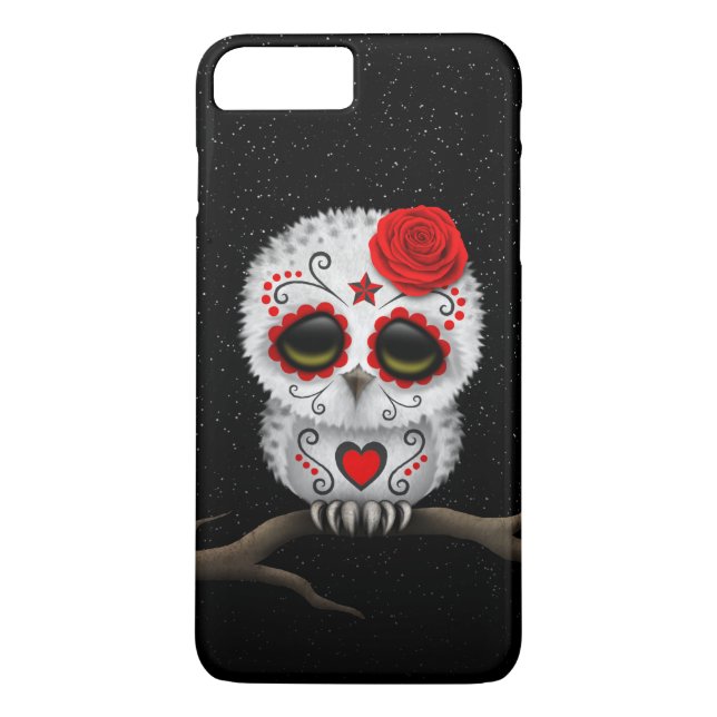 Cute Red Day of the Dead Sugar Skull Owl Stars Case-Mate iPhone Case (Back)