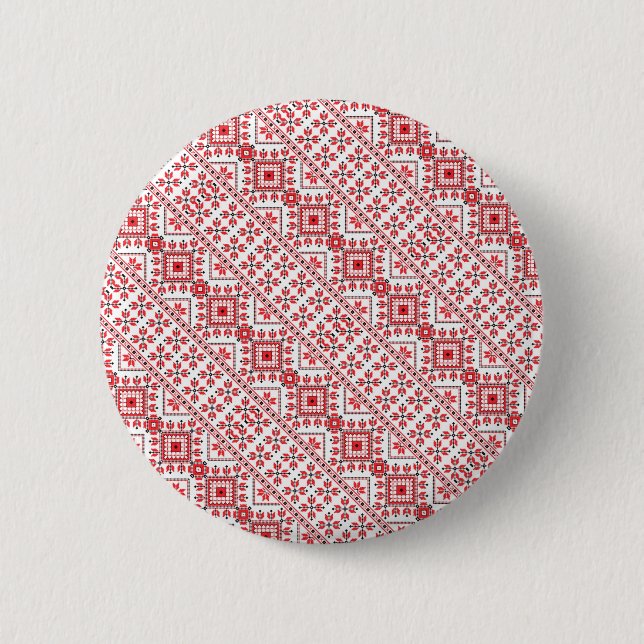 Cute red decorative ukrainian patterns design 6 cm round badge (Front)
