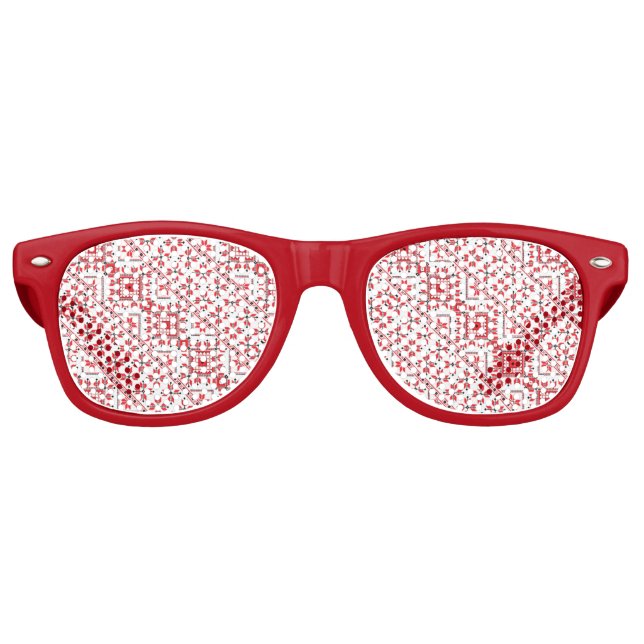 Cute red decorative ukrainian patterns design  retro sunglasses (Front)