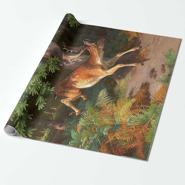 Cute Red Deer In The Forest Decoupage  Wrapping Paper (Unrolled)